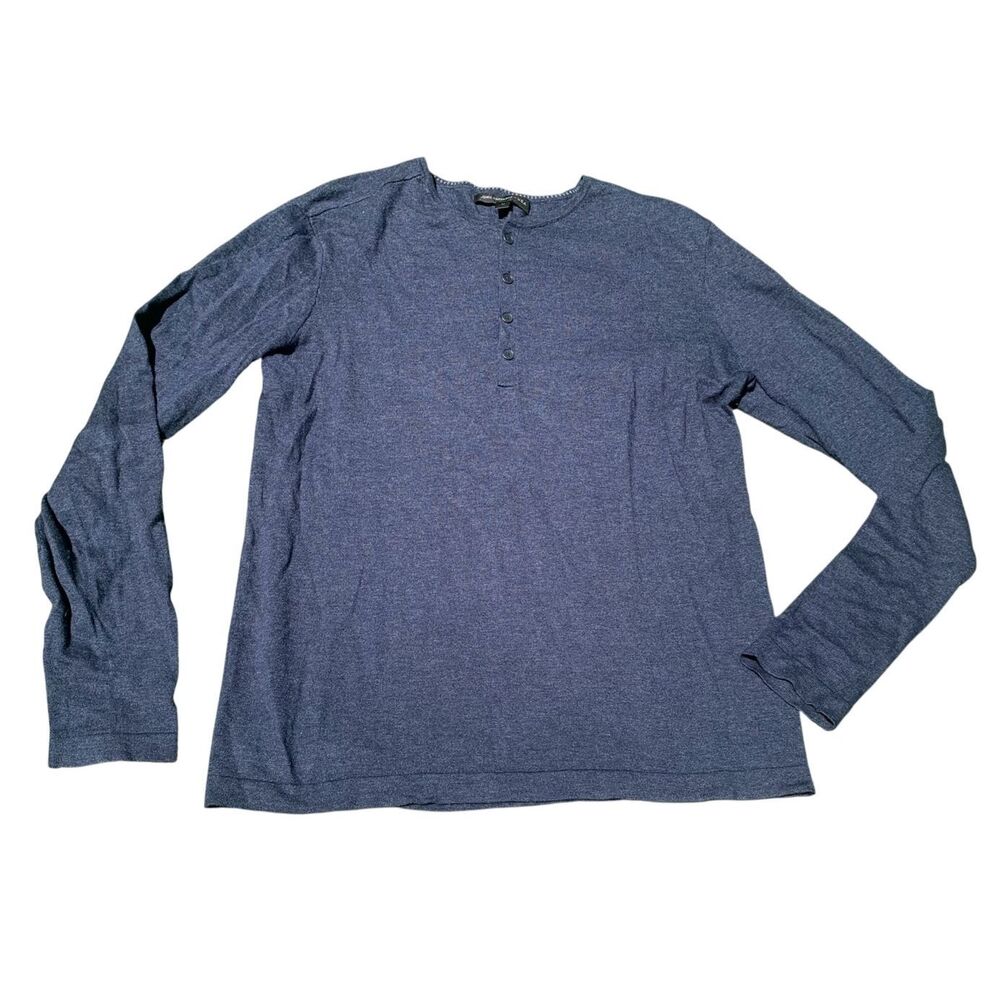John Varvatos USA blue cotton Knit HENLEY Top Shirt Mens M